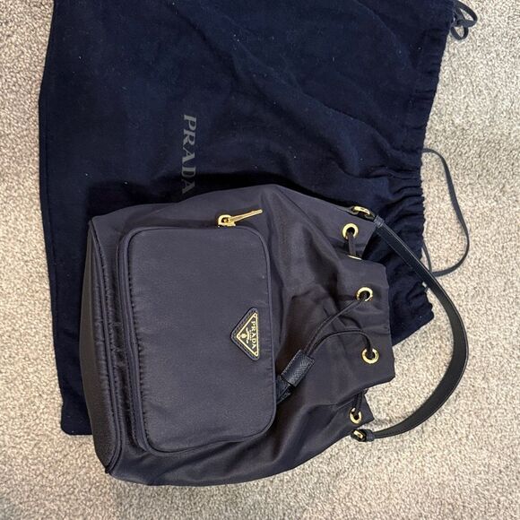 Prada Navy Blue Hobo Bag with Gold Accents - Picture 5 of 8